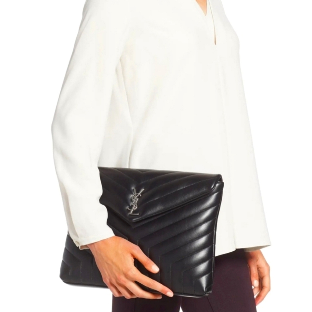 Saint Laurent Black Matelassé Loulou Document Holder